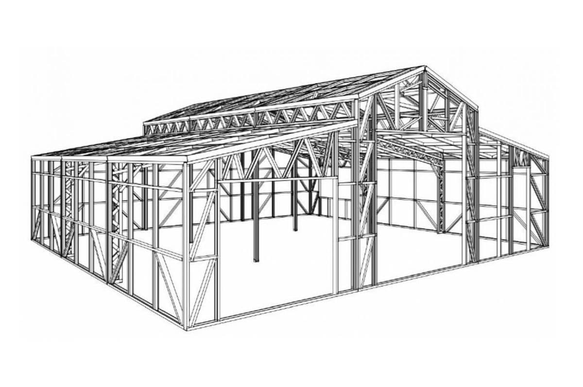 Desenho da estrutura de um galpão